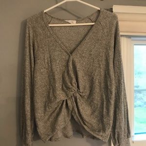 grey waffle knit blouse